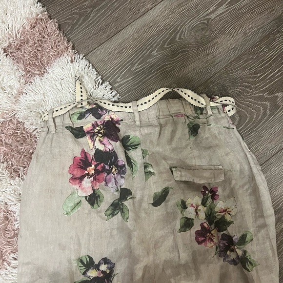 Floral Elastic Tie Waist Linen Trousers - Picture 6 of 7